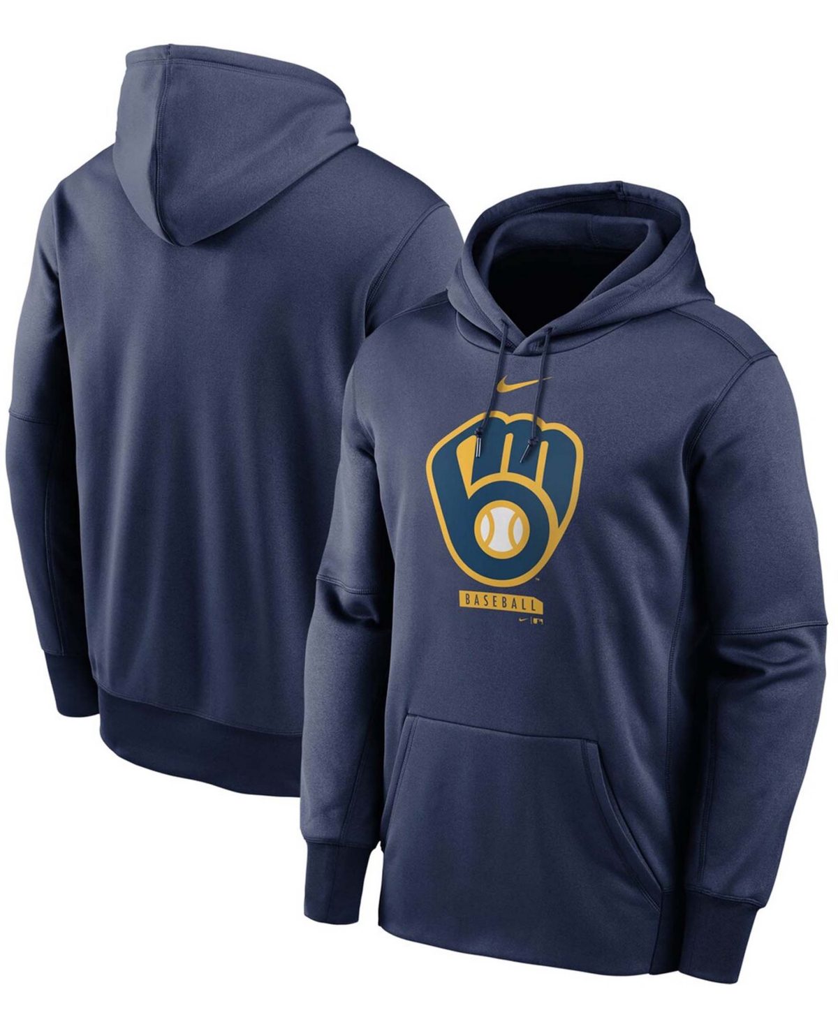 Men's Navy Milwaukee Brewers Logo Therma Performance Pullover Hoodie