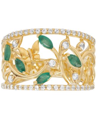 Emerald (3/8 ct. t.w.) & White Topaz (1/2 ct. t.w.) Openwork Ring in 14K Gold-Plated Sterling Silver