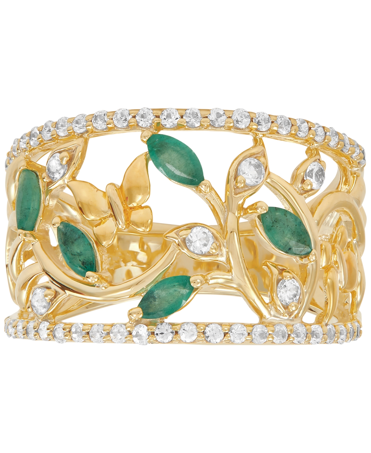 (3/8 ct. t.w.) & White Topaz (1/2 ct. t.w.) Openwork Ring in 14K Gold-Plated Sterling Silver - Emerald