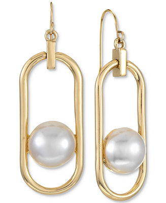 Alfani Gold-Tone & Imitation Pearl Oval Drop Earrings, Created for Macy ...