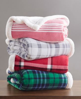 Martha Stewart Collection Classic Plaid Reversible Sherpa Throw, 50" x 60", Created For Macy's