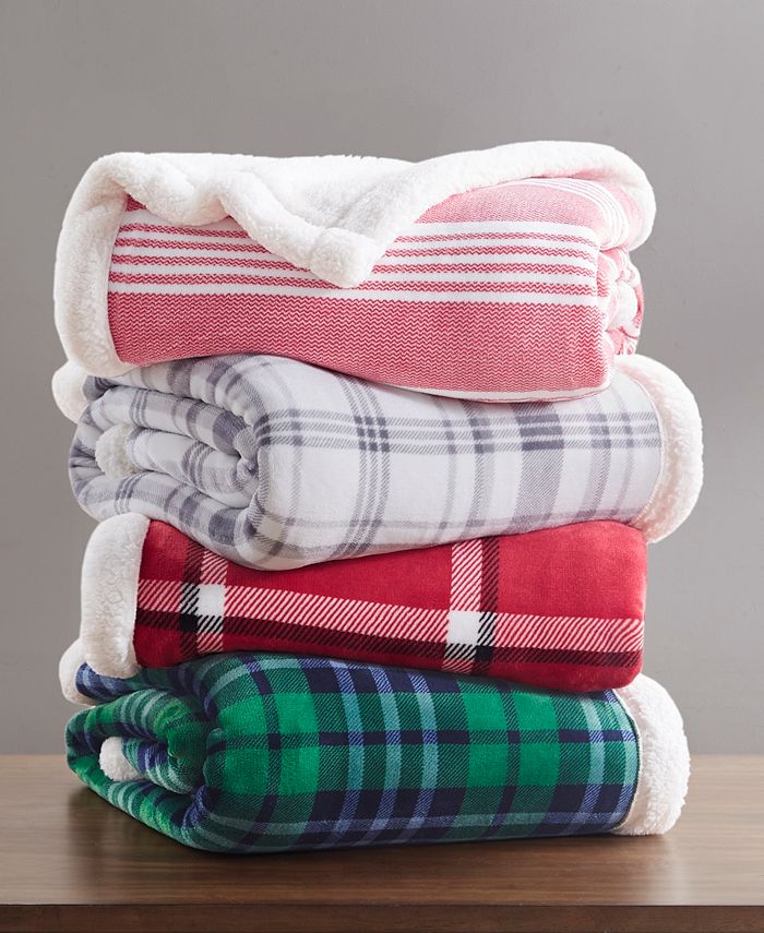 Martha Stewart Collection Classic Plaid Reversible Sherpa Throw, 50" x 60", Created For Macy's