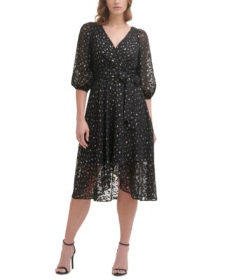 DKNY - Metallic Clip Dot Faux Wrap Dress