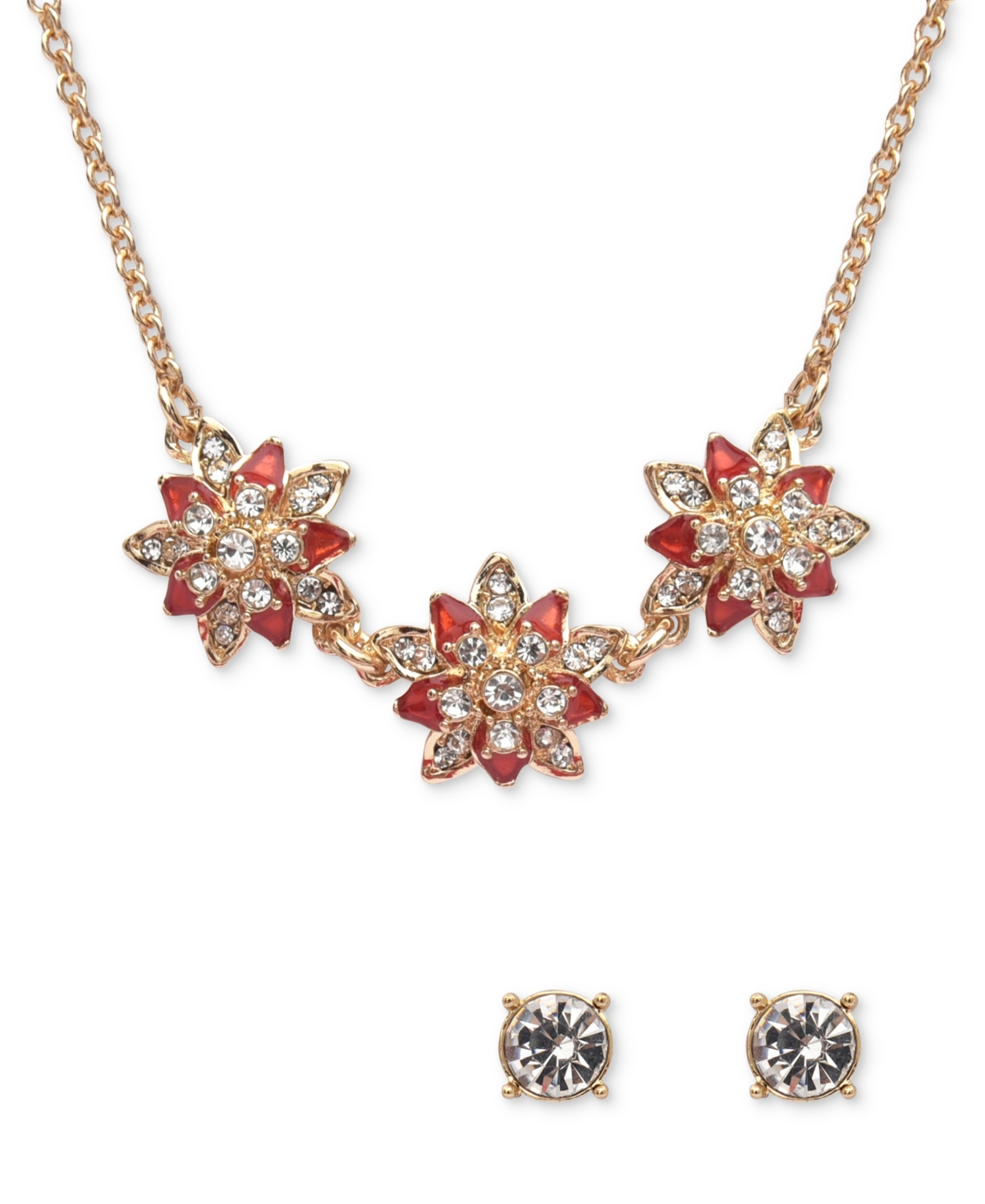 Charter Club Gold-Tone Crystal & Stone Poinsettia Statement Necklace & Stud Earrings Set, Created for Macy's