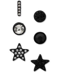 Black-Tone 6-Pc. Set Stone & Pavé Mix & Match Single Stud Earrings