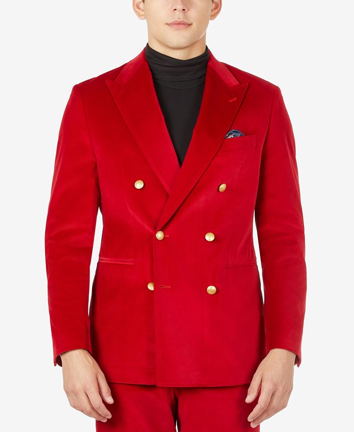 Tallia Men's Slim-Fit Bright Red Velvet Double-Breasted Suit 