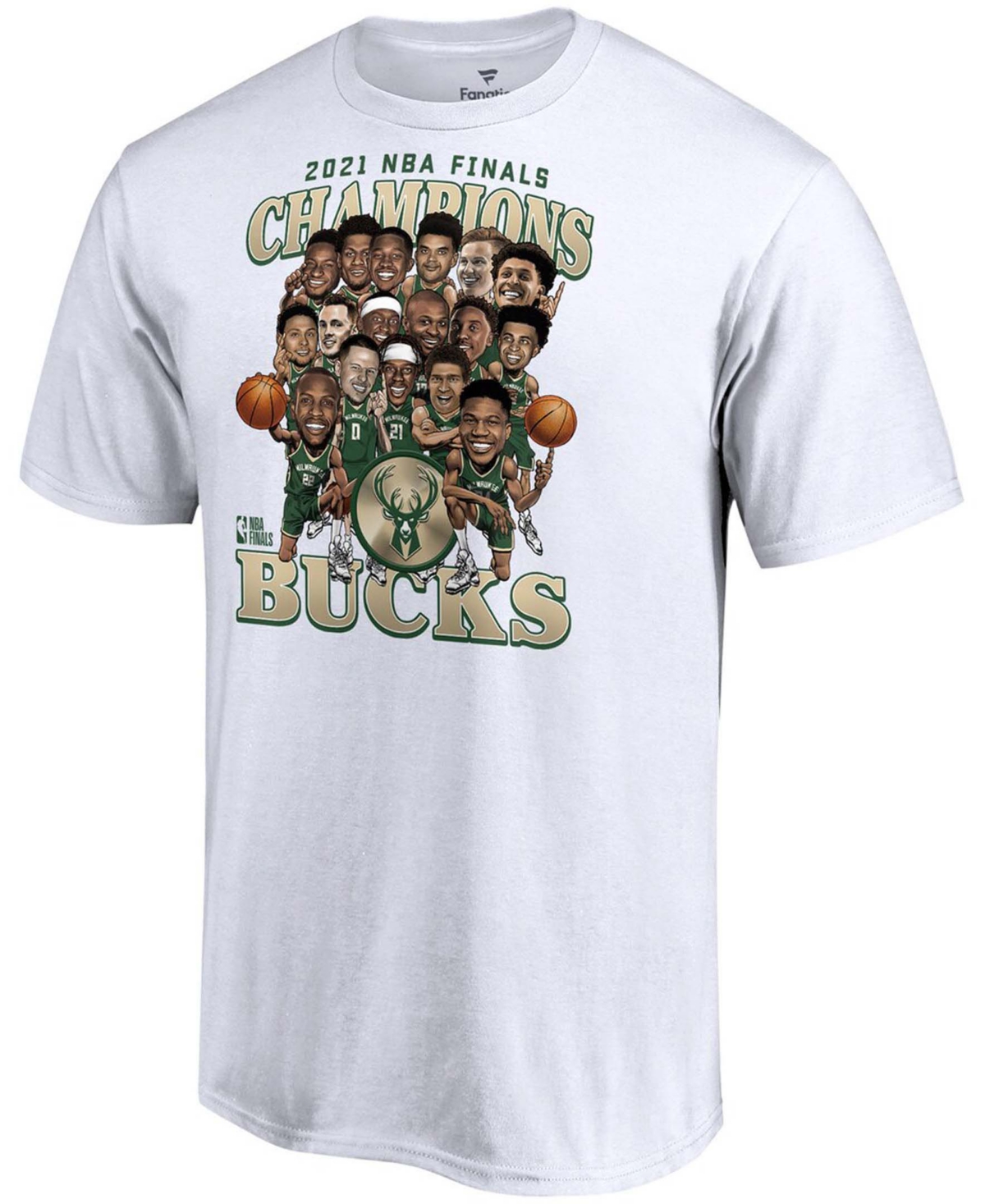 Men'sMilwaukee Bucks 2021 Nba Finals Champions Team Caricature Roster T-shirt - White