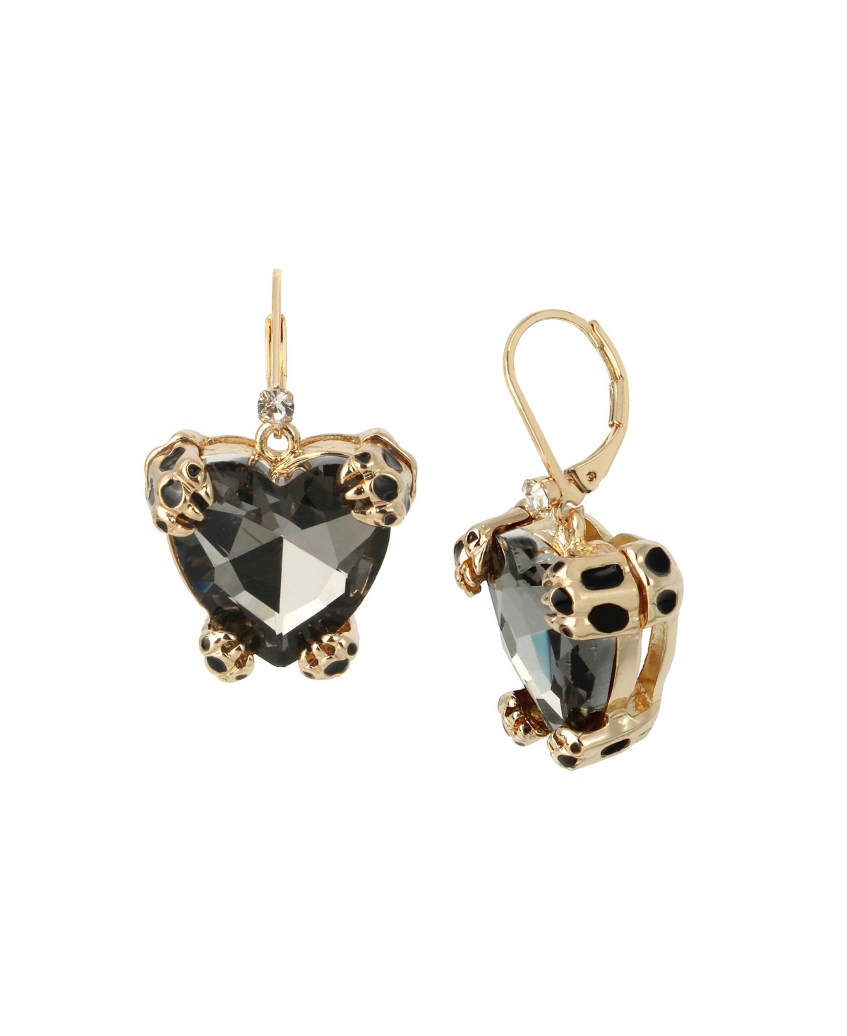 Leopard Heart Drop Earrings - Black Diamond