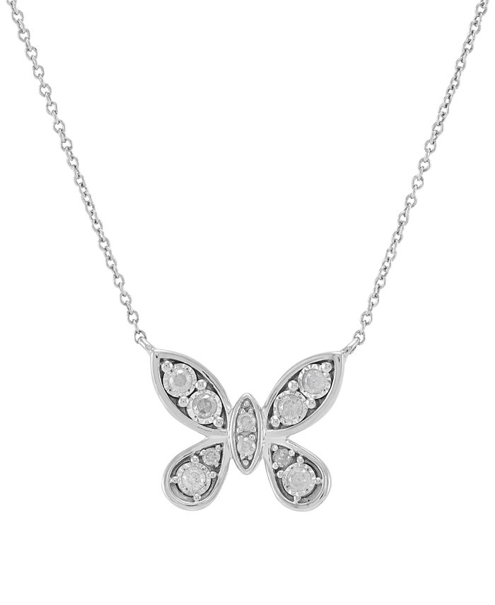 Macy's Diamond Butterfly 17" Pendant Necklace (1/5 ct. t.w.) in