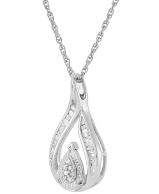 Diamond Teardrop Swirl Pendant Necklace (1/4 ct. t.w.) in Sterling Silver