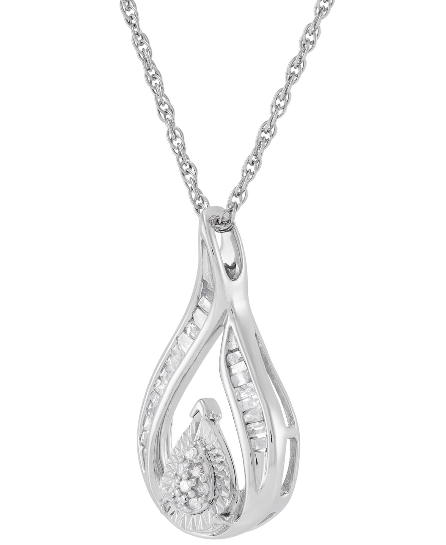 Diamond Teardrop Swirl Pendant Necklace (1/4 ct. t.w.) in Sterling Silver