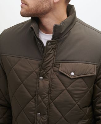 Men's Mixed Media Diamond Quilt with Faux Sherpa Lining Coat