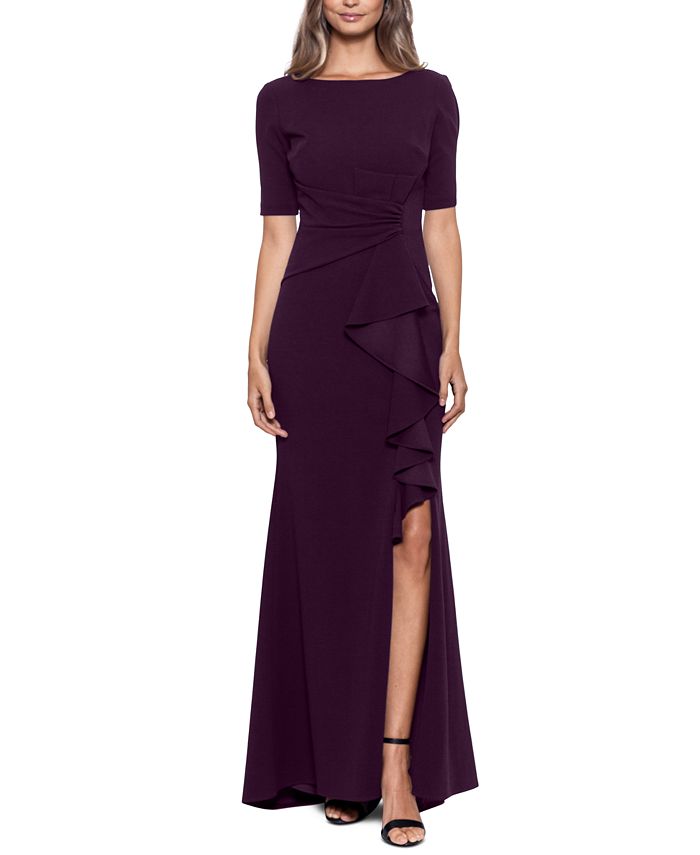 Betsy & Adam Petite Ruffled Ruched Gown - Macy's