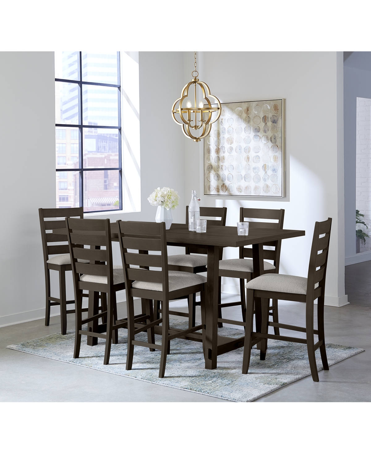 Macy's Max Meadows Counter Height 7-pc Trestle Dining Set ( Table + 6 ...