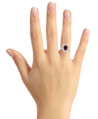 Rhodolite Garnet (1-1/10 ct. t.w.) & White Topaz (1/2 ct. t.w.) Teardrop Halo Ring in Sterling Silver (Also in Citrine, Blue Topaz, Amethyst, & Peridot)