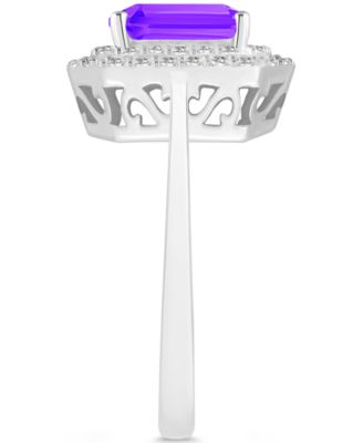 Rhodolite Garnet (2 ct. t.w.) & White Topaz (1/2 ct. t.w.) Rectangle Halo Ring in Sterling Silver (Also in Peridot, Citrine, Amethyst, & Blue Topaz)