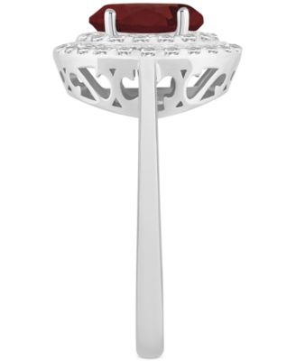 Rhodolite Garnet (1-1/2 ct. t.w.) & White Topaz (3/8 ct. t.w.) Oval Halo Ring in Sterling Silver (Also in Citrine, Blue Topaz, Amethyst, & Peridot)