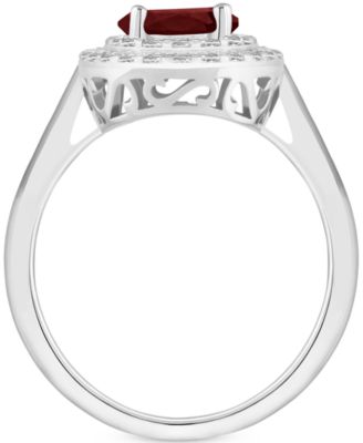 Rhodolite Garnet (1-5/8 ct. t.w.) & White Topaz (3/8 ct. t.w.) Double Halo Ring in Sterling Silver (Also in Citrine, Peridot, Amethyst, & Blue Topaz)