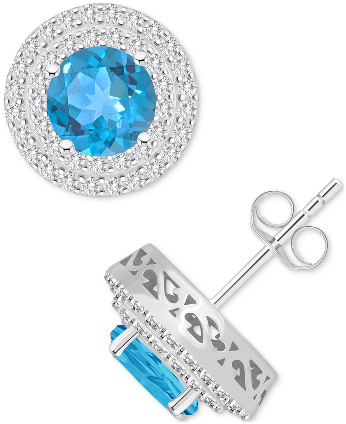 Macy's Rhodolite Garnet (3-1/3 Ct. T.w.) & White Topaz (3/4 Ct. T.w.) Stud Earrings In Sterling Silver (als In Blue
