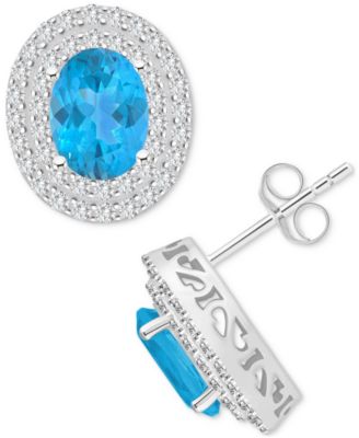 Rhodolite Garnet 3 ct tw White Topaz 78 ct tw Oval Stud Earrings in Sterling Silver Also in Citrine Blue Topaz Peridot Amethyst - 525$