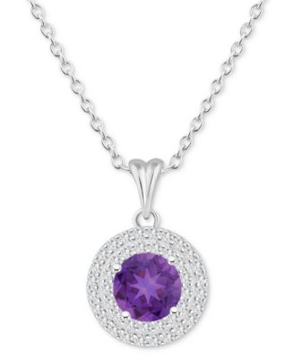 Rhodolite Garnet (1-5/8 ct. t.w.) & White Topaz (3/8 ct. t.w.) Halo 18" Pendant Necklace in Sterling Silver (Also in Citrine, Blue Topaz, Amethyst, & Peridot)
