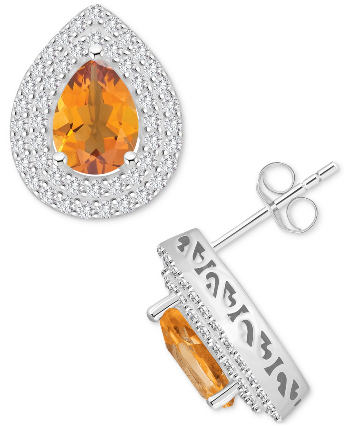 Rhodolite Garnet (2-1/5 ct. t.w.) & White Topaz (7/8 ct. t.w.) Pear Stud Earrings in Sterling Silver (Also  Peridot, Amethyst, & Blue Topaz