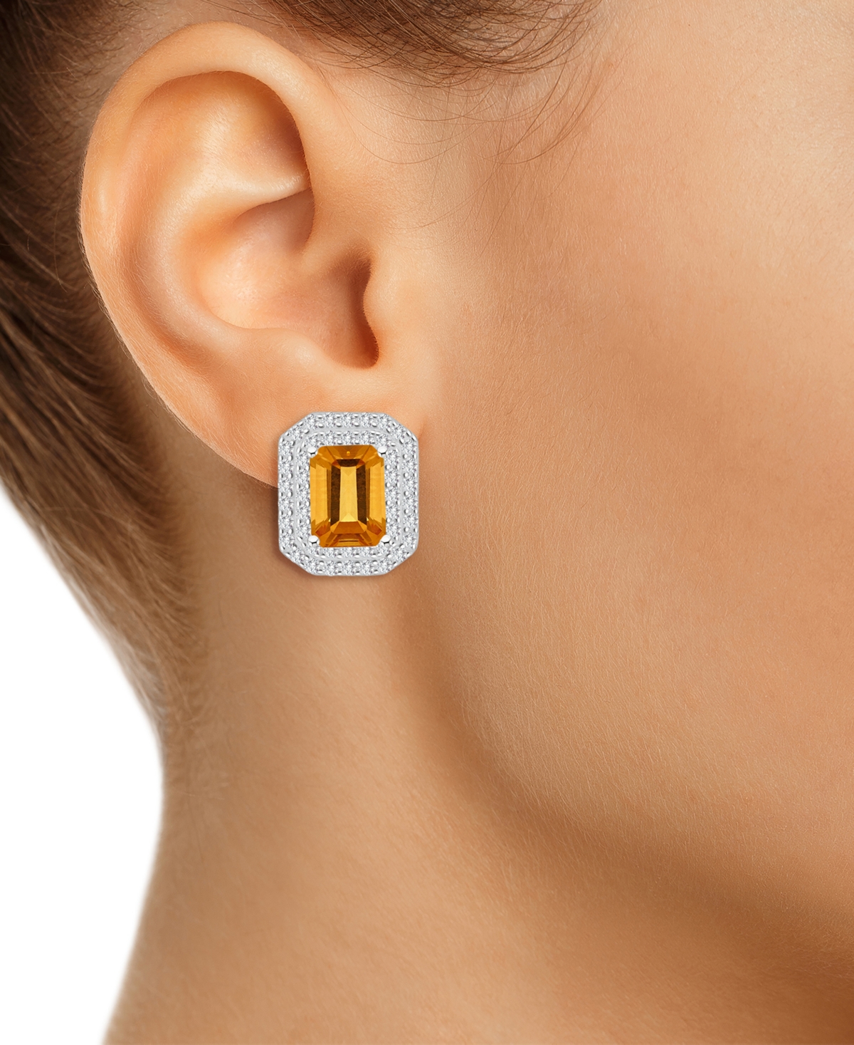 Rhodolite Garnet (3-7/8 ct. t.w.) & White Topaz (7/8 ct. t.w.) Stud Earrings in Sterling Silver (Also  Peridot, Amethyst, & Blue Topaz) - C