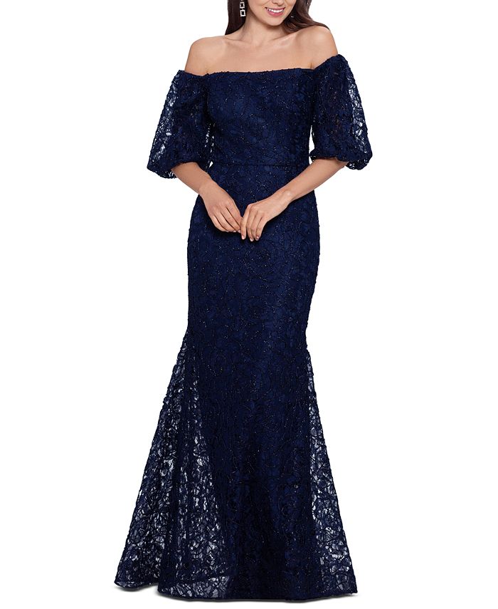XSCAPE Off The Shoulder Lace Gown Macy s