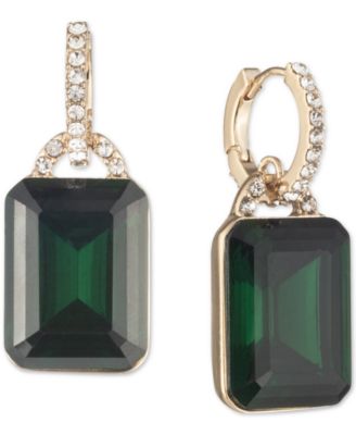 Lauren Ralph Lauren - Pav&eacute; & Rectangular Crystal Charm Huggie Hoop Earrings
