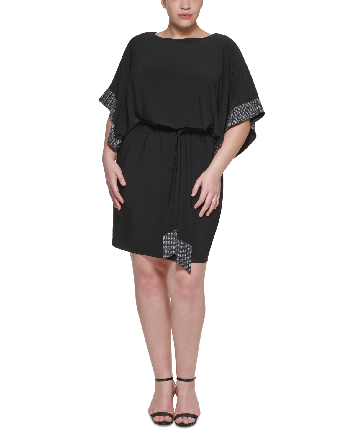 Jessica Howard Plus Size Embellished Blouson Tie-Waist Dress