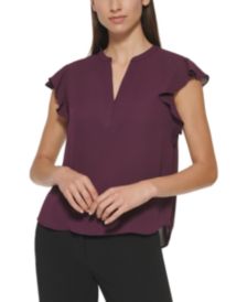 Split Neck Flutter-Sleeve Top