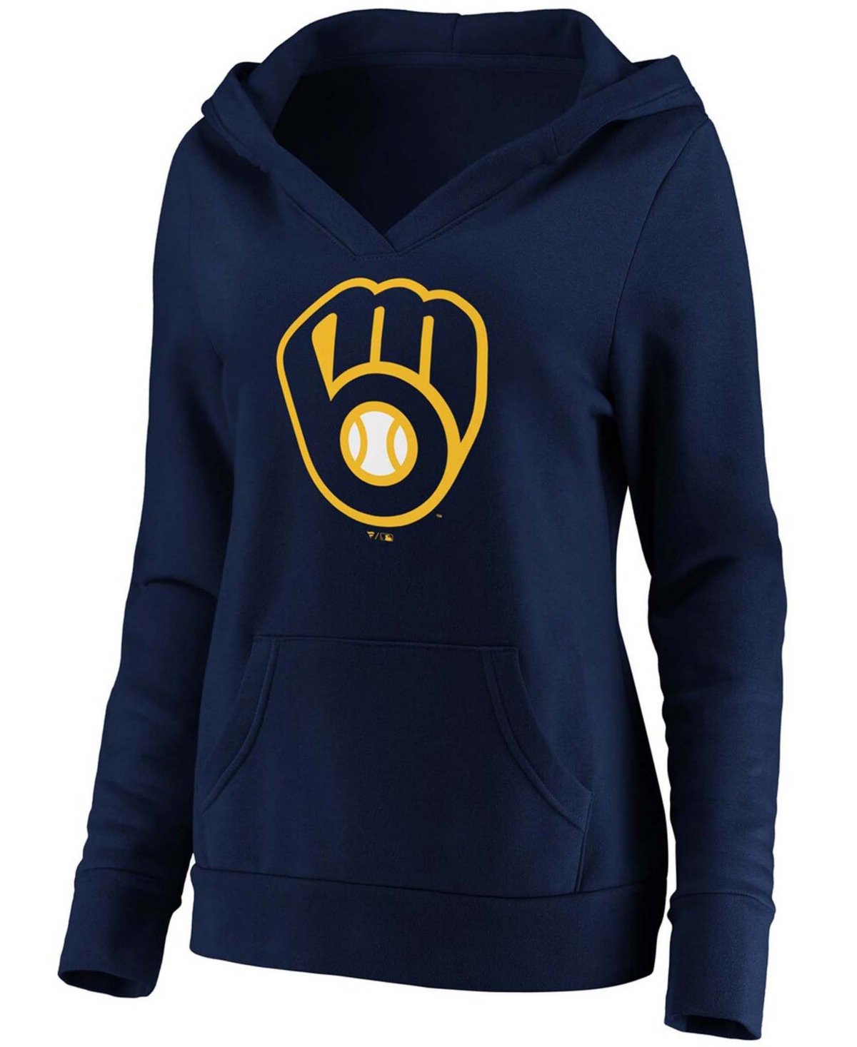 Plus SizeMilwaukee Brewers Official Logo Crossover V-Neck Pullover Hoodie - Navy