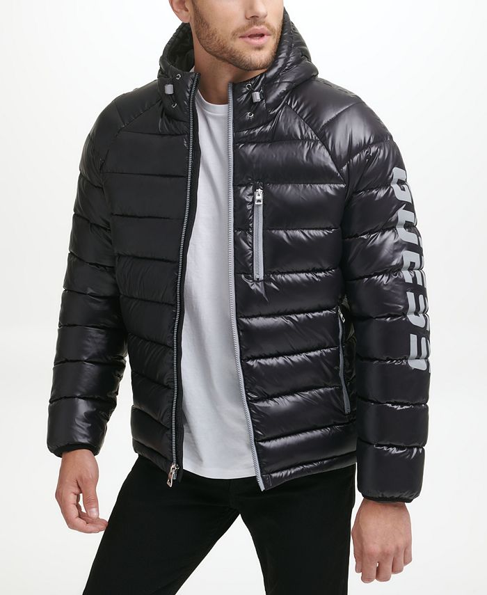 GUESS Men's Active Sleeve Screen Printed Puffer Jacket - Macy's
