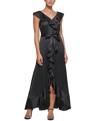 DKNY Ruffled V-Neck Satin Gown - Macy's