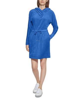Calvin Klein - Drawstring-Waist Hooded Velour Dress