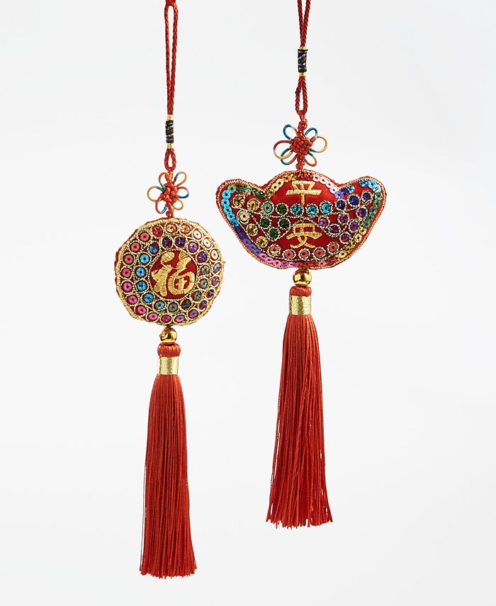 Holiday Lane Lunar New Year Double-Sided Ornaments with Tassels, Set of ...