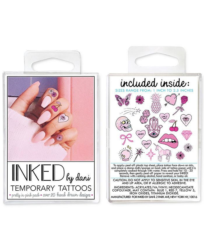 INKED BY DANI Temporary Tattoos Pretty in Pink Pack - Macy's image.