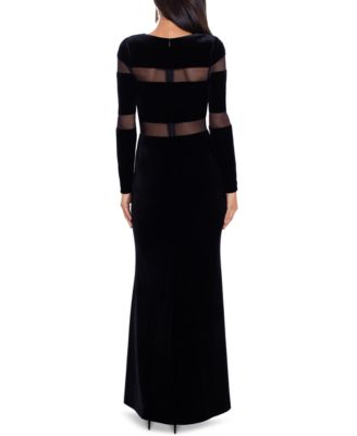 Betsy & Adam Mesh-Inset Velvet Gown