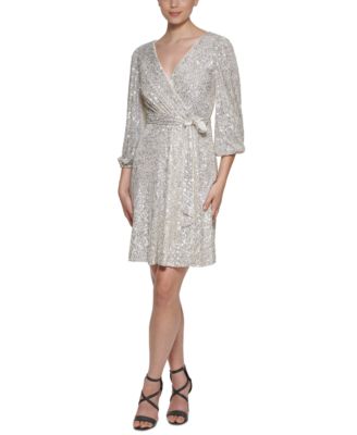 DKNY Sequin Faux-Wrap Dress