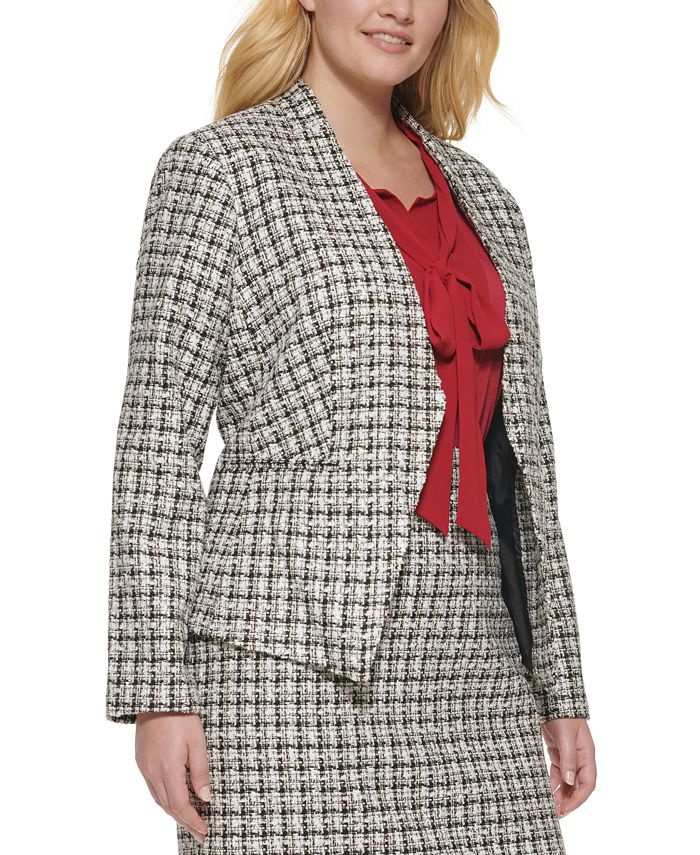 Klein Plus Size Asymmetrical Tweed Jacket & - Jackets & Blazers - -
