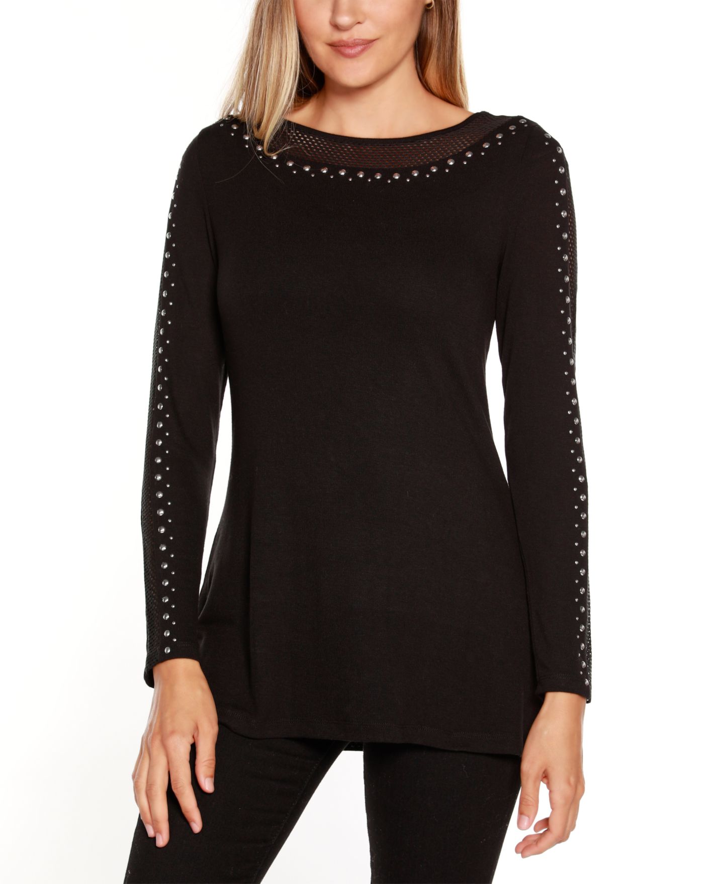 Женский топ Belldini Studded Mesh-Inset Tunic, цвет: Чёрный — фото 3