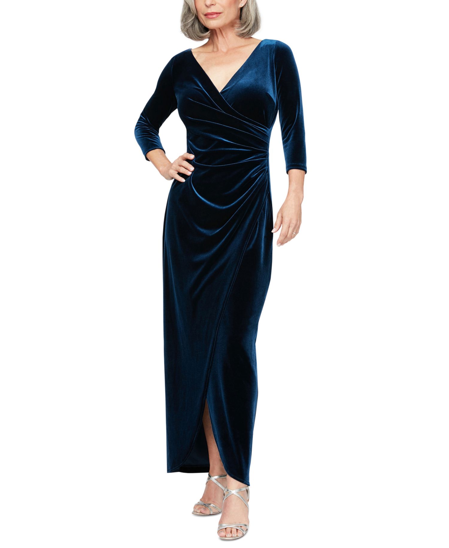 Long Velvet Surplice V-Neckline Dress