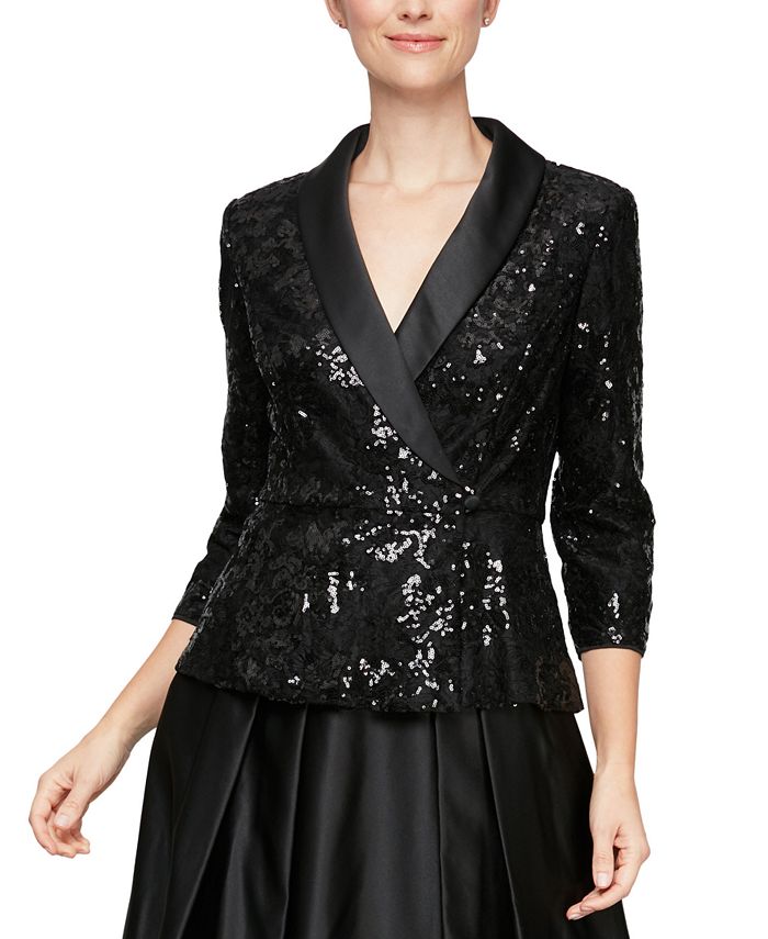 Alex Evenings Satin Collar Sequin Top Macy s