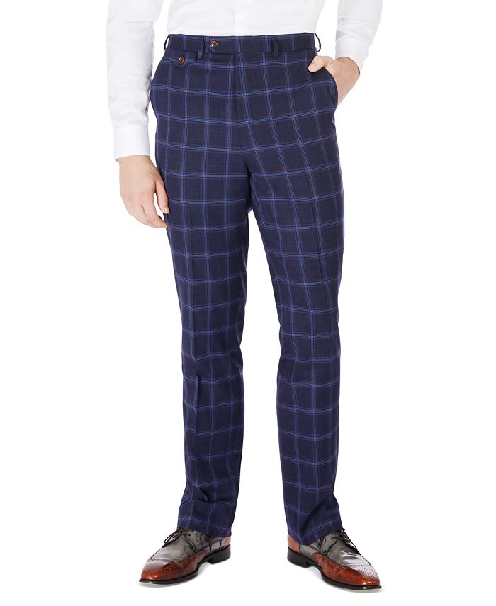 Tayion Collection Men's Classic-Fit Windowpane Suit Separate Pants - Macy's