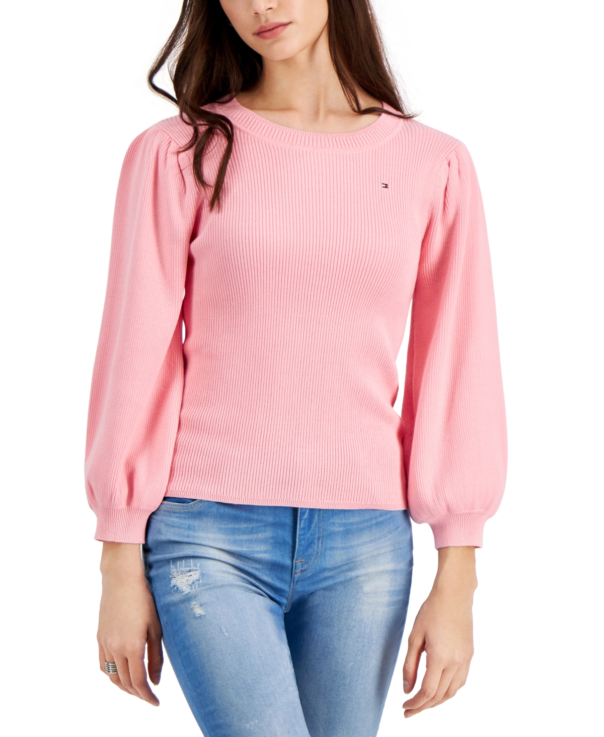 Tommy Hilfiger Cotton Puff Sleeve Sweater In English Rose Modesens