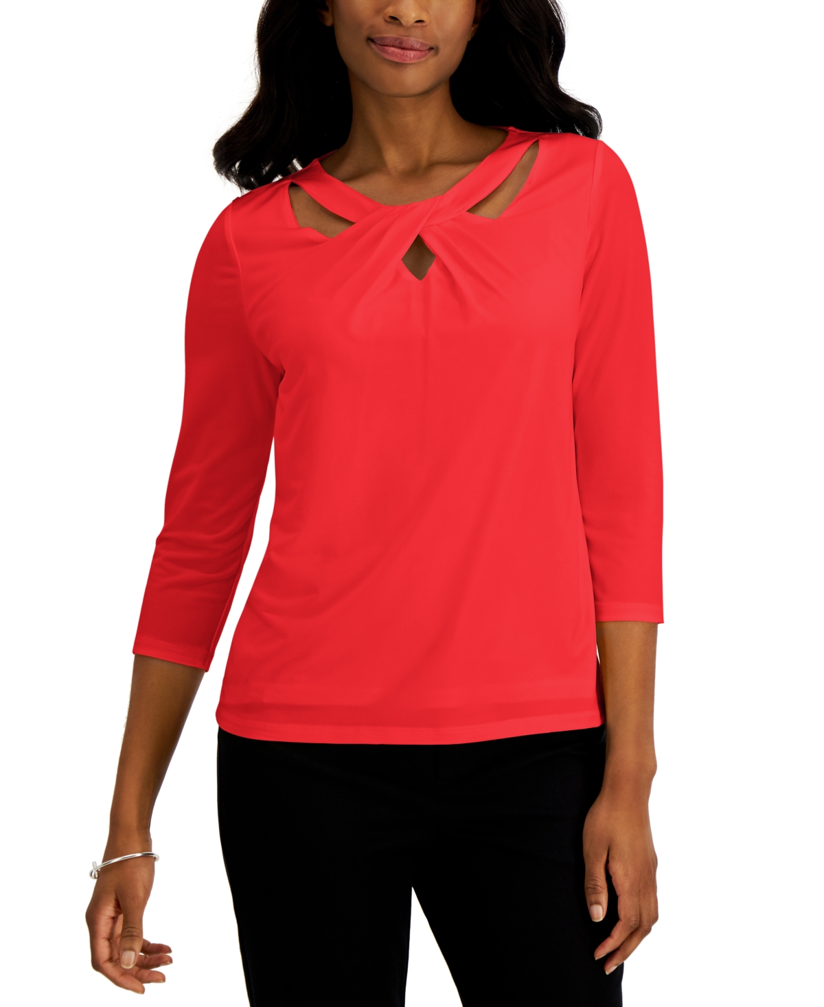 Kasper Petite Twist-neck Top In Red