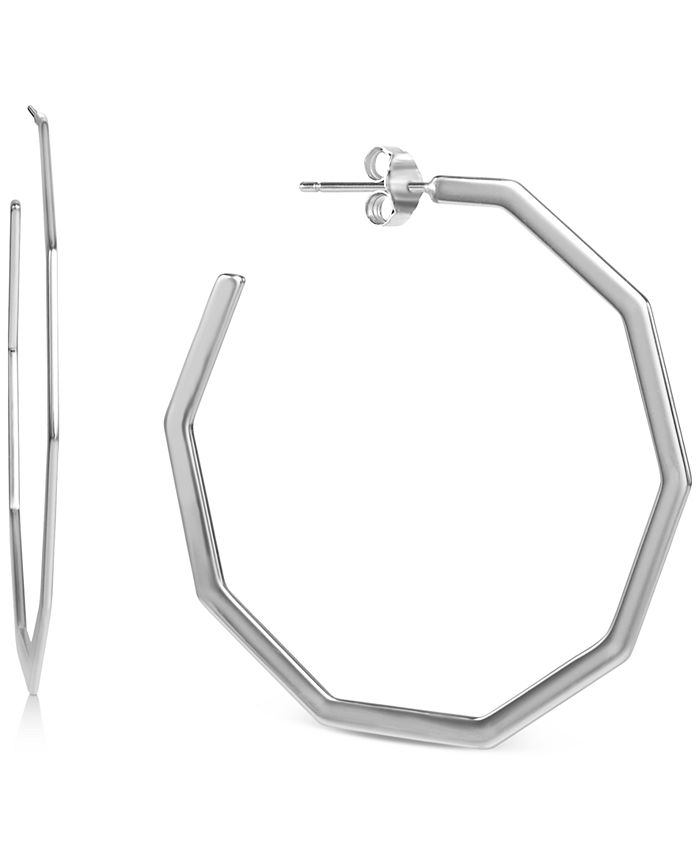 Macy's - Octagon Medium Hoop Earrings in Sterling Silver, 1-3/4"