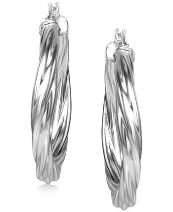 Macy's - Twisted Tube Medium Hoop Earrings in Sterling Silver, 35mm