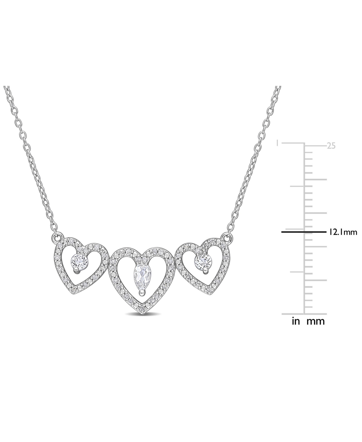 (1/2 ct. t.w.) & Diamond (1/5 ct. t.w.) Triple Heart Statement Necklace in Sterling Silver - White Topaz