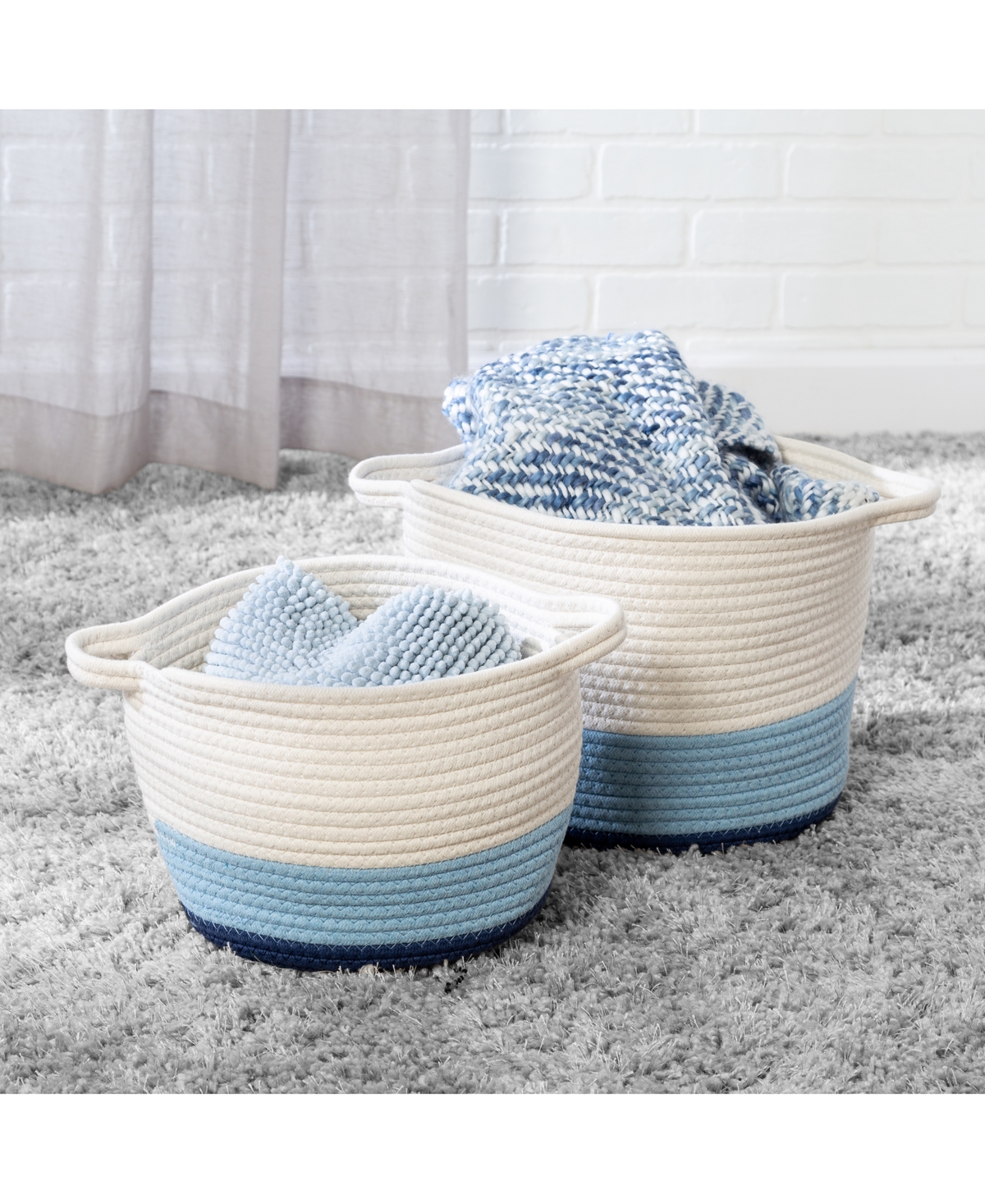 Honey Can Do Nesting Cotton Rope Storage Baskets, Set Of 2 In Blue